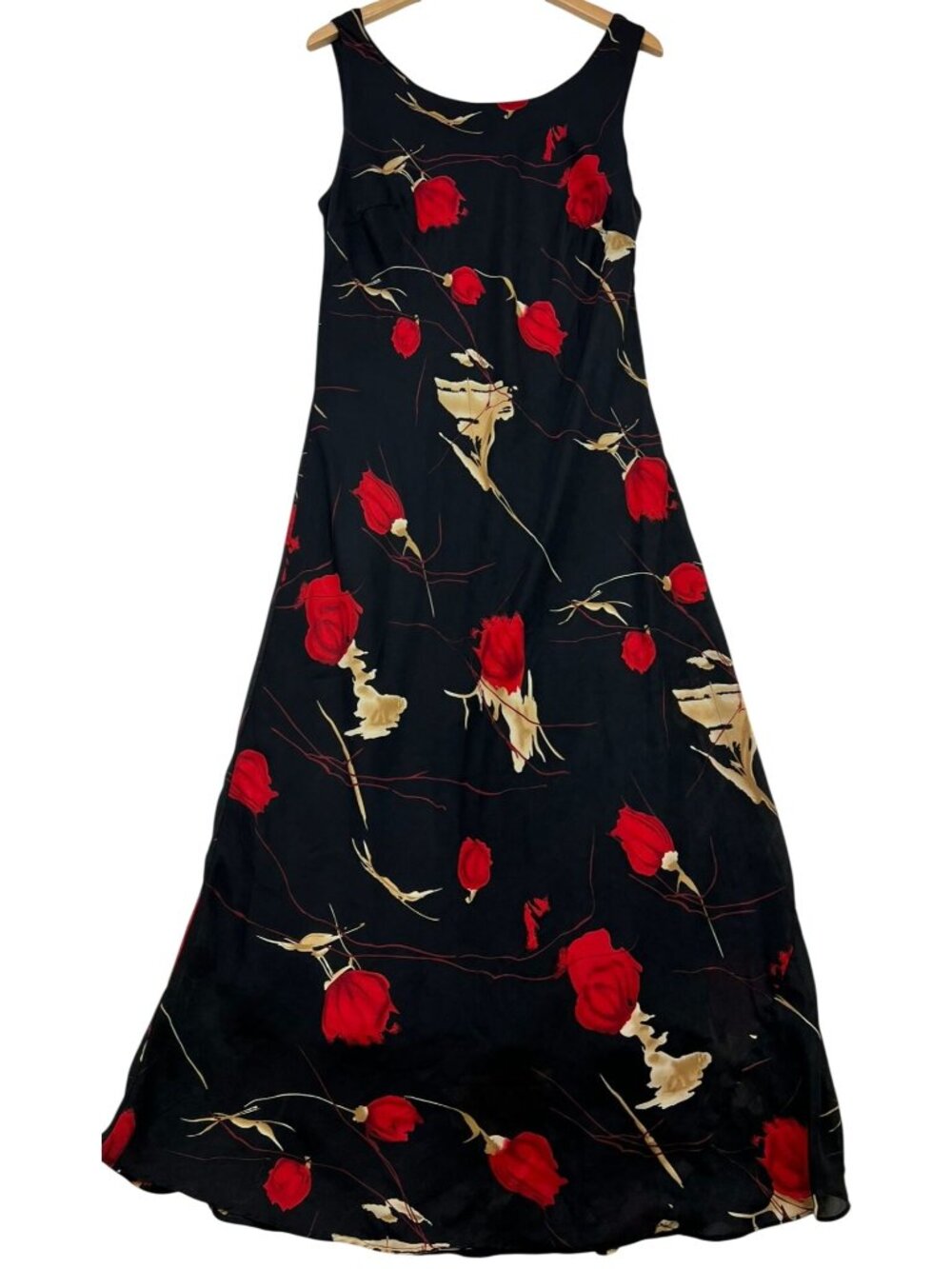 Premier International Women's Maxi Dress Sleeveless Size XL Black Red Floral